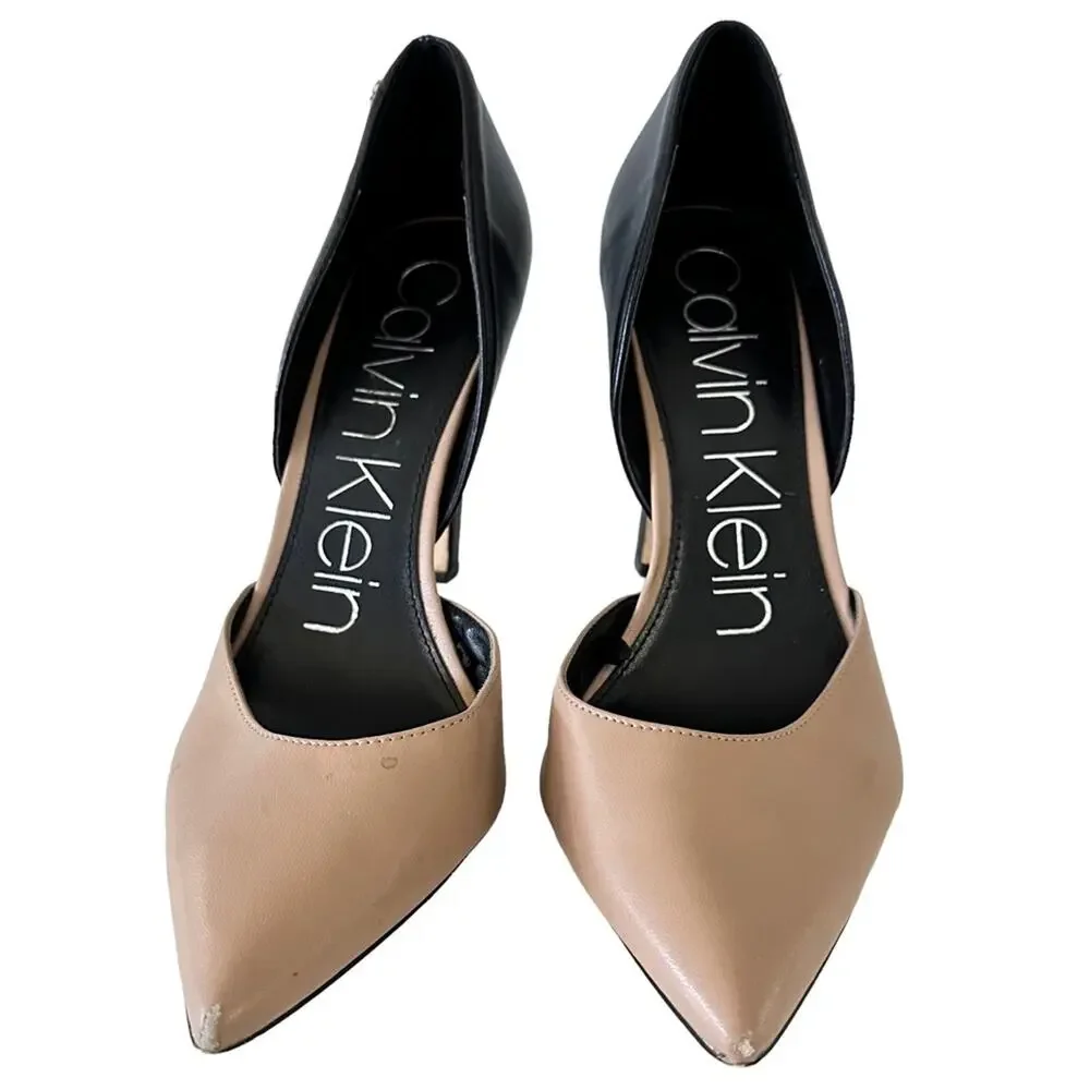 Calvin Klein Brena D’ORSAy tan and black 4” heels. Pointed‎ toes size 9